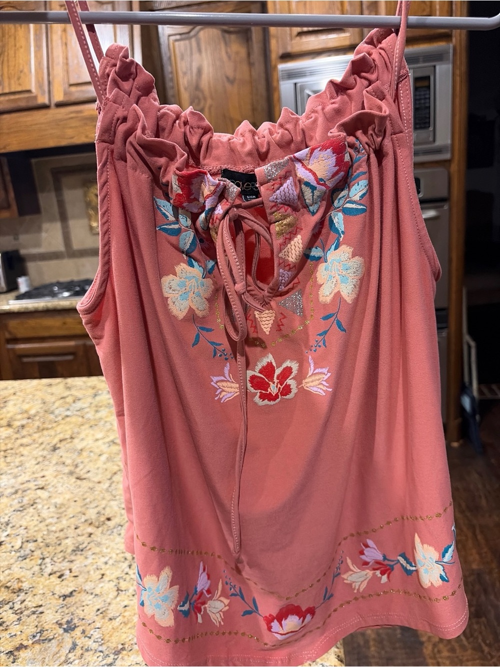Weaver’s Embroidered Boho halter pink floral and gold sz small